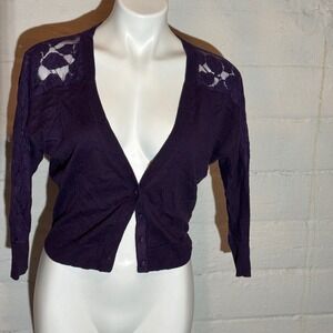 Y2k VTG American Eagle Outfitters Purple Lace Shoulder Cardigan Sweater‎